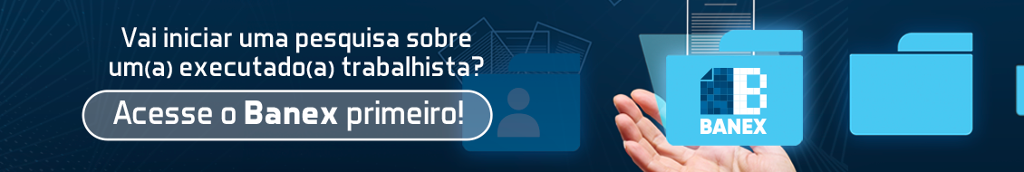 Arte gráficanas cores azul e branco. Na parte superior a pergunta: Você já conhece o Banex?. Abaixo, o texto: O Banex é um sistema interno do TRT-8 que permite acessar o banco de dados de execuções trabalhistas. Para usa-ló, é necessário entrar com o login e senha do TRT-8 por meio do link de acesso.