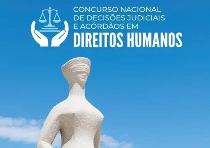 Arte gráfica nas cores branco e azul. Na parte superior, o texto: Concurso Nacional de Decisões Judiciais e Acórdãos em Direitos Humanos 