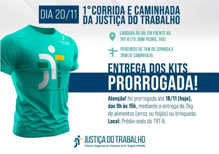 Arte gráfica com a foto de uma camisa verde de corrida e informações sobre a entrega dos Kits