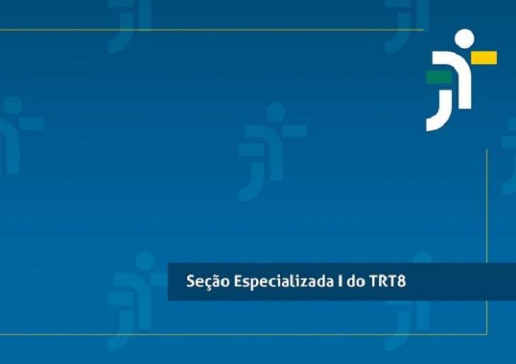 #ParaTodosVerem: Arte com o fundo azul. No canto superior direito, nas cores verde, branco e amarelo, ícone da Justiça do Trabalho. Em uma tarja azul escuro com letra branca, texto “Seção Especializada I do TRT-8”