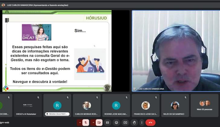 Print de tela da aula virtual com Luiz Carlos Damascena.