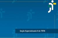 #ParaTodosVerem: Arte com o fundo azul. No canto superior direito, nas cores verde, branco e amarelo, ícone da Justiça do Trabalho. Em uma tarja azul escuro com letra branca, texto “Seção Especializada II do TRT-8”.