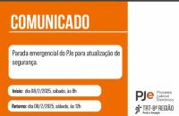 Arte gráfica na cor laranja, com reforço de data e horário da parada programada do PJE.