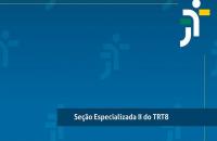 #ParaTodosVerem: Arte com o fundo azul. No canto superior direito, nas cores verde, branco e amarelo, ícone da Justiça do Trabalho. Em uma tarja azul escuro com letra branca, texto “Seção Especializada II do TRT-8”.